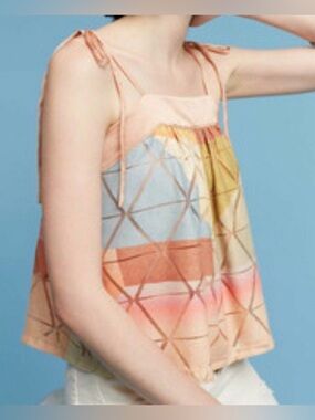 Anthropologie Akemi + Kin Sleeveless Geometric Tie-Shoulder Top in Dusty Peach